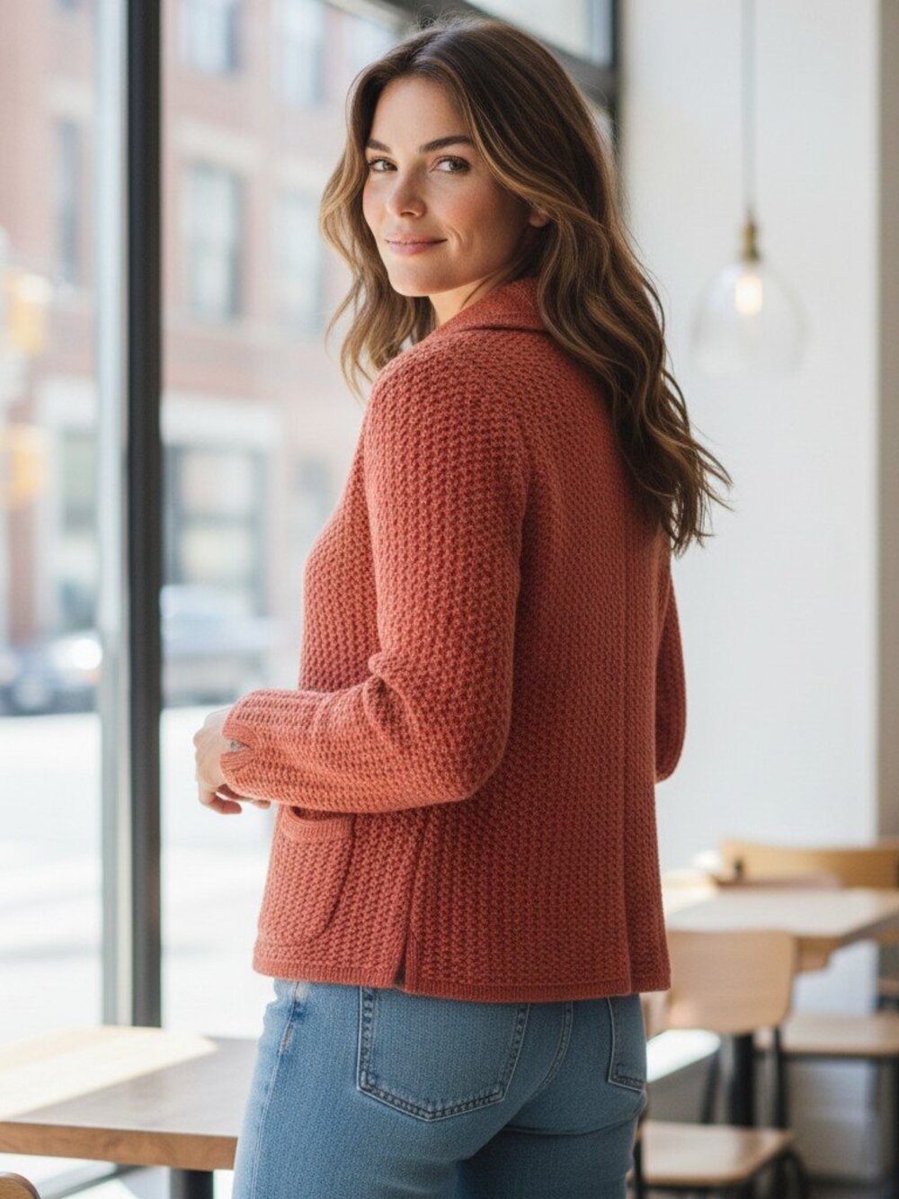 Talbots Salmon 100% Mercerized Pocket Cardigan Sweater - Picture 5 of 11